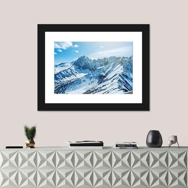 Snow Capped Peaks Of Rocky Mountains Canvas Wall Art-1 Piece-Framed Print-20" x 16"-Tiaracle