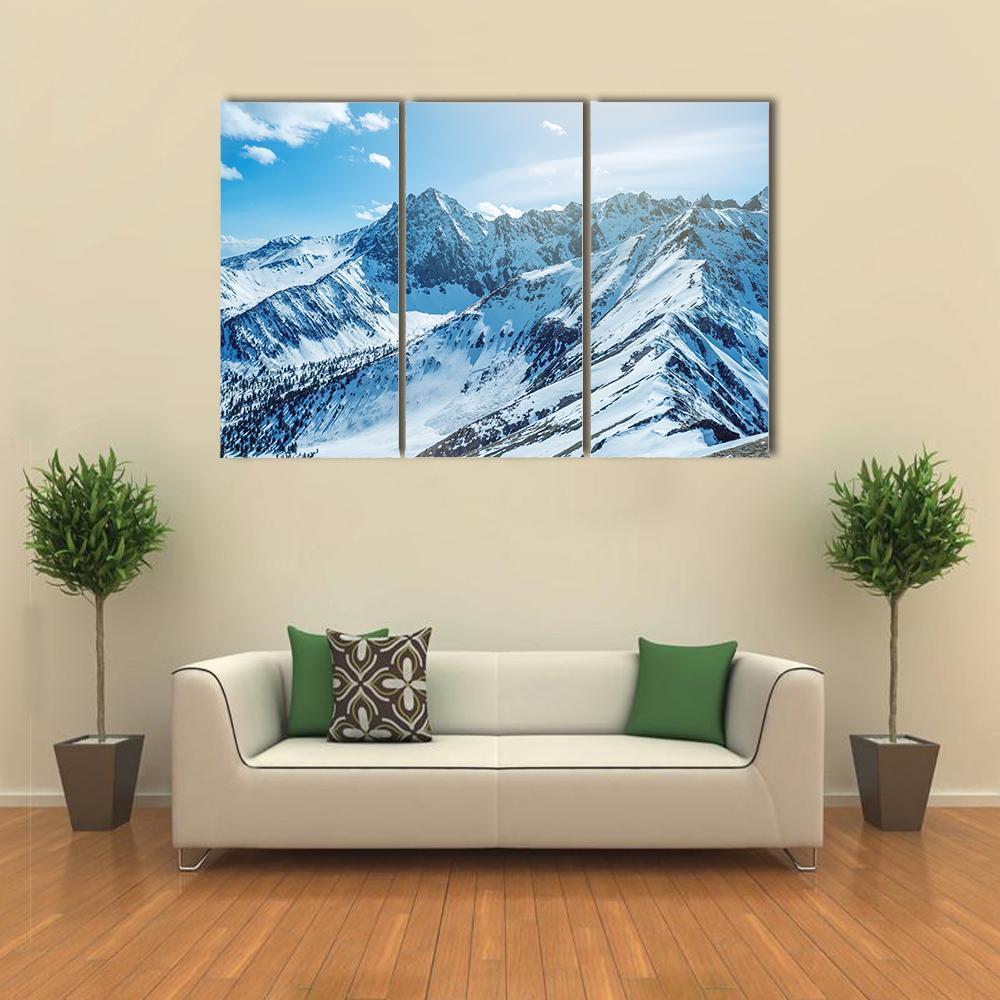 Snow Capped Peaks Of Rocky Mountains Canvas Wall Art-3 Horizontal-Gallery Wrap-37" x 24"-Tiaracle
