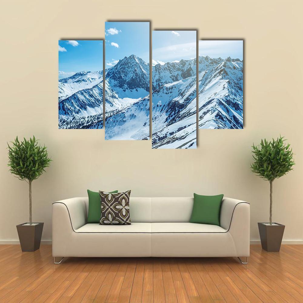 Snow Capped Peaks Of Rocky Mountains Canvas Wall Art-4 Pop-Gallery Wrap-50" x 32"-Tiaracle