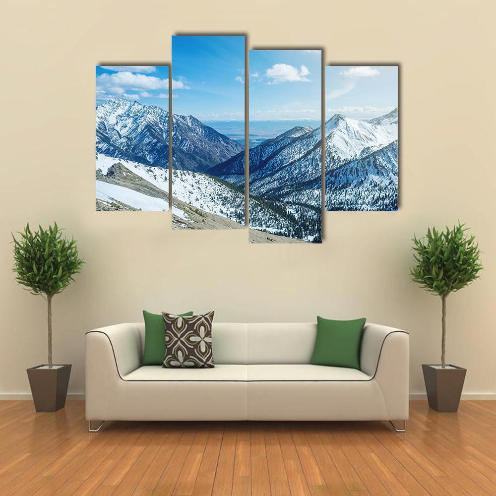 Snow Capped Peaks Of Rocky Mountains Canvas Wall Art-4 Pop-Gallery Wrap-50" x 32"-Tiaracle