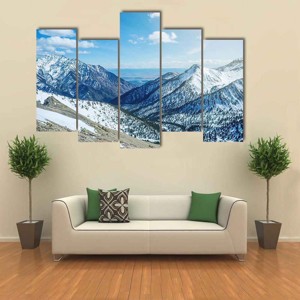 Snow Capped Peaks Of Rocky Mountains Canvas Wall Art-5 Pop-Gallery Wrap-47" x 32"-Tiaracle