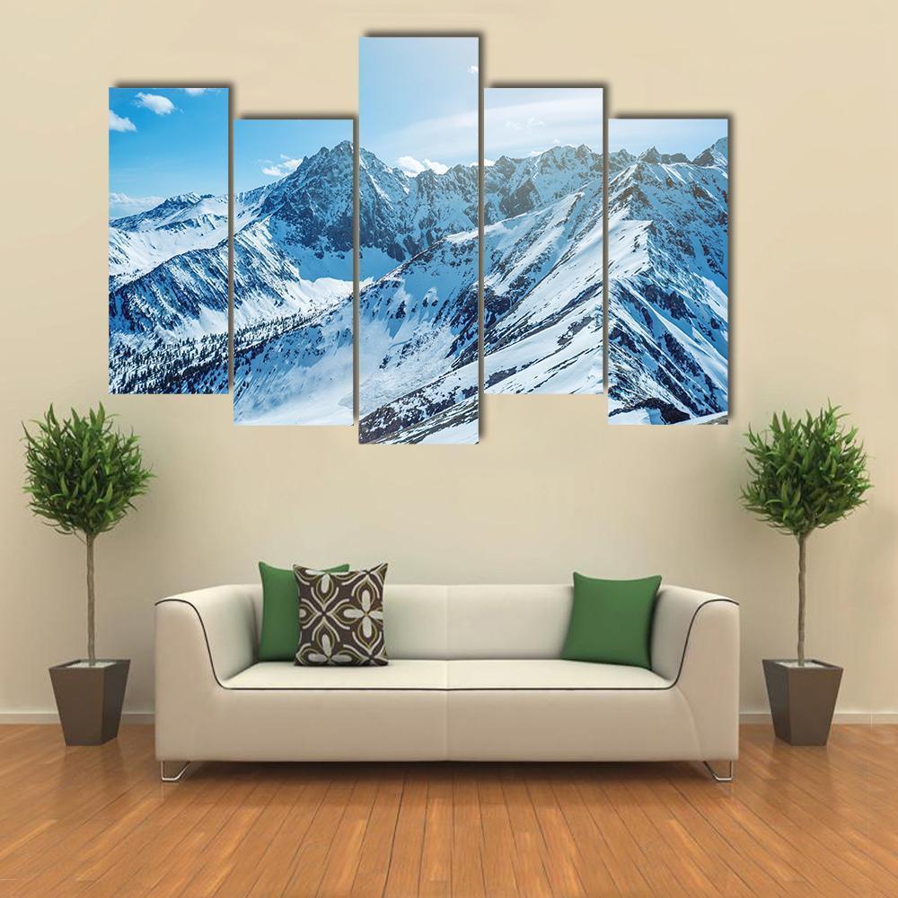 Snow Capped Peaks Of Rocky Mountains Canvas Wall Art-5 Pop-Gallery Wrap-47" x 32"-Tiaracle