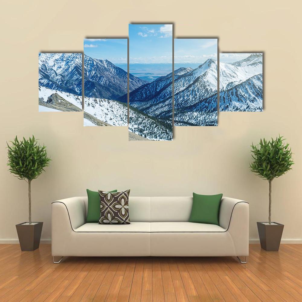 Snow Capped Peaks Of Rocky Mountains Canvas Wall Art-5 Star-Gallery Wrap-62" x 32"-Tiaracle