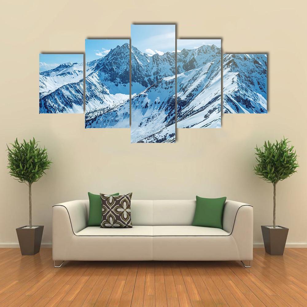 Snow Capped Peaks Of Rocky Mountains Canvas Wall Art-5 Star-Gallery Wrap-62" x 32"-Tiaracle