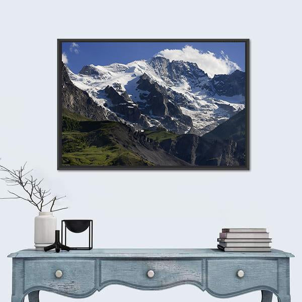 Snow Cover On The Mountain Landscape France Canvas Wall Art-1 Piece-Floating Frame-24" x 16"-Tiaracle