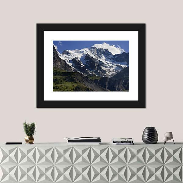 Snow Cover On The Mountain Landscape France Canvas Wall Art-1 Piece-Framed Print-20" x 16"-Tiaracle