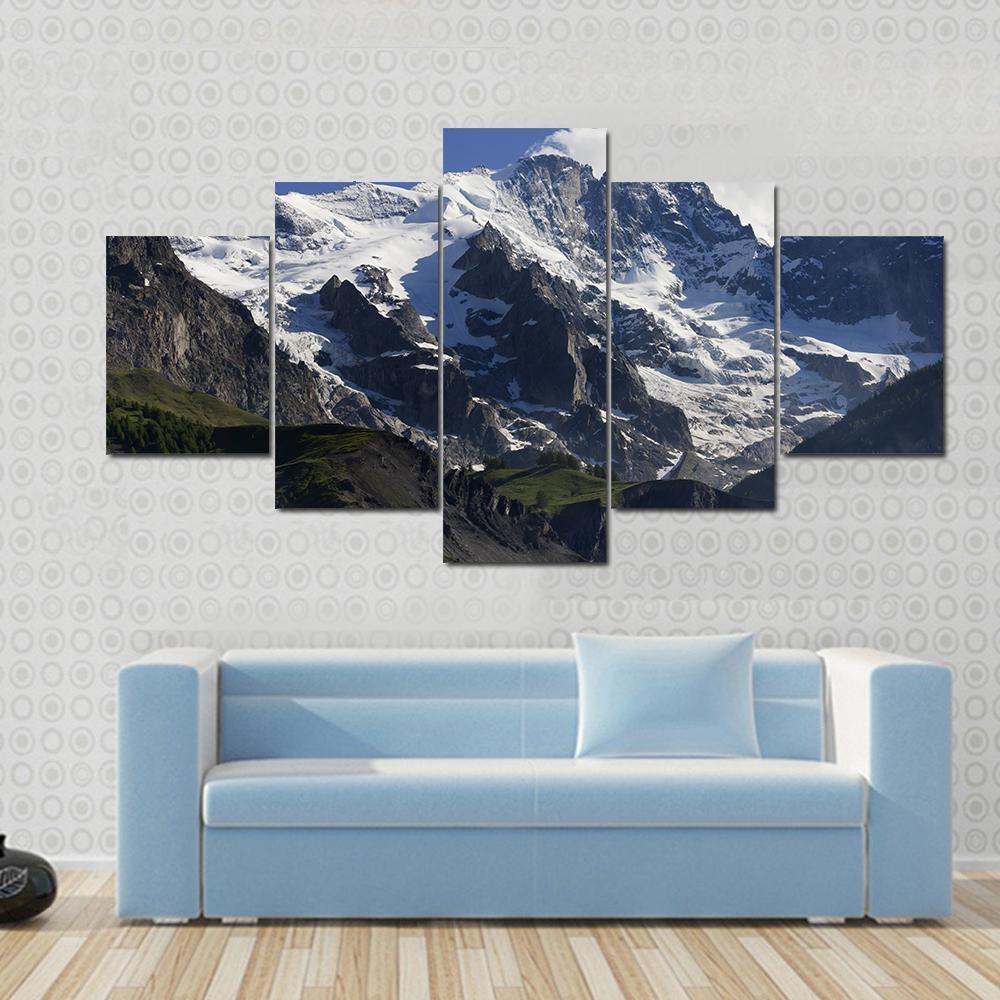 Snow Cover On The Mountain Landscape France Canvas Wall Art-5 Star-Gallery Wrap-62" x 32"-Tiaracle