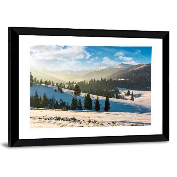 Snow Covered Forested Hills Panoramic Canvas Wall Art-1 Piece-36" x 12"-Tiaracle