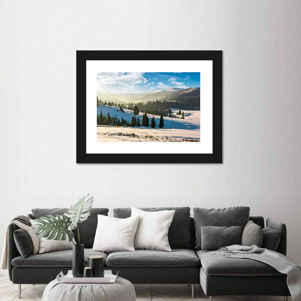 Snow Covered Forested Hills Panoramic Canvas Wall Art-1 Piece-36" x 12"-Tiaracle