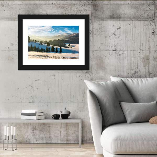 Snow Covered Forested Hills Panoramic Canvas Wall Art-1 Piece-36" x 12"-Tiaracle