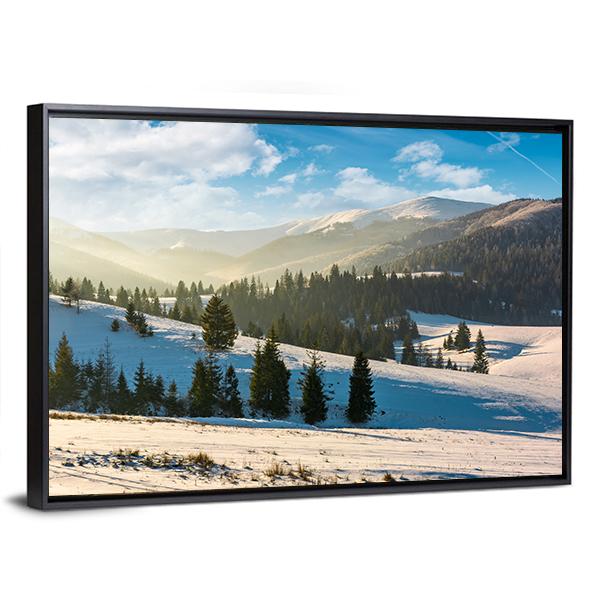 Snow Covered Forested Hills Panoramic Canvas Wall Art-1 Piece-36" x 12"-Tiaracle