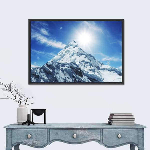 Snow Covered High Mountain In Cordilleras Canvas Wall Art-1 Piece-Floating Frame-24" x 16"-Tiaracle