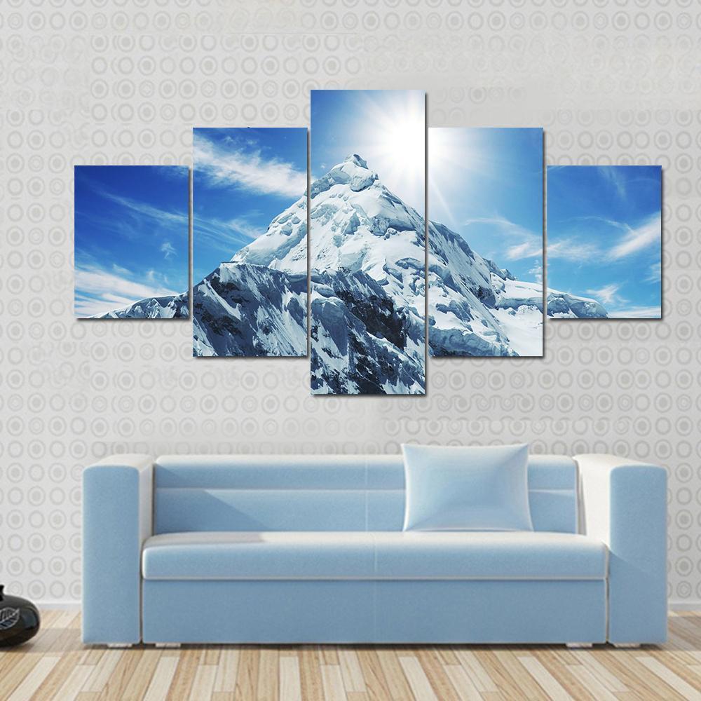 Snow Covered High Mountain In Cordilleras Canvas Wall Art-5 Star-Gallery Wrap-62" x 32"-Tiaracle