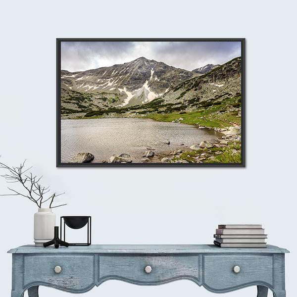Snow Covered Landscape Of Rila Mountain And Lake Canvas Wall Art-1 Piece-Floating Frame-24" x 16"-Tiaracle