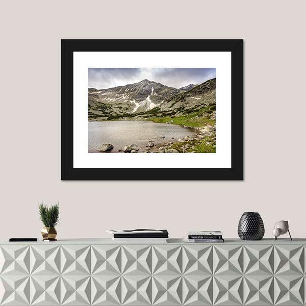 Snow Covered Landscape Of Rila Mountain And Lake Canvas Wall Art-1 Piece-Framed Print-20" x 16"-Tiaracle