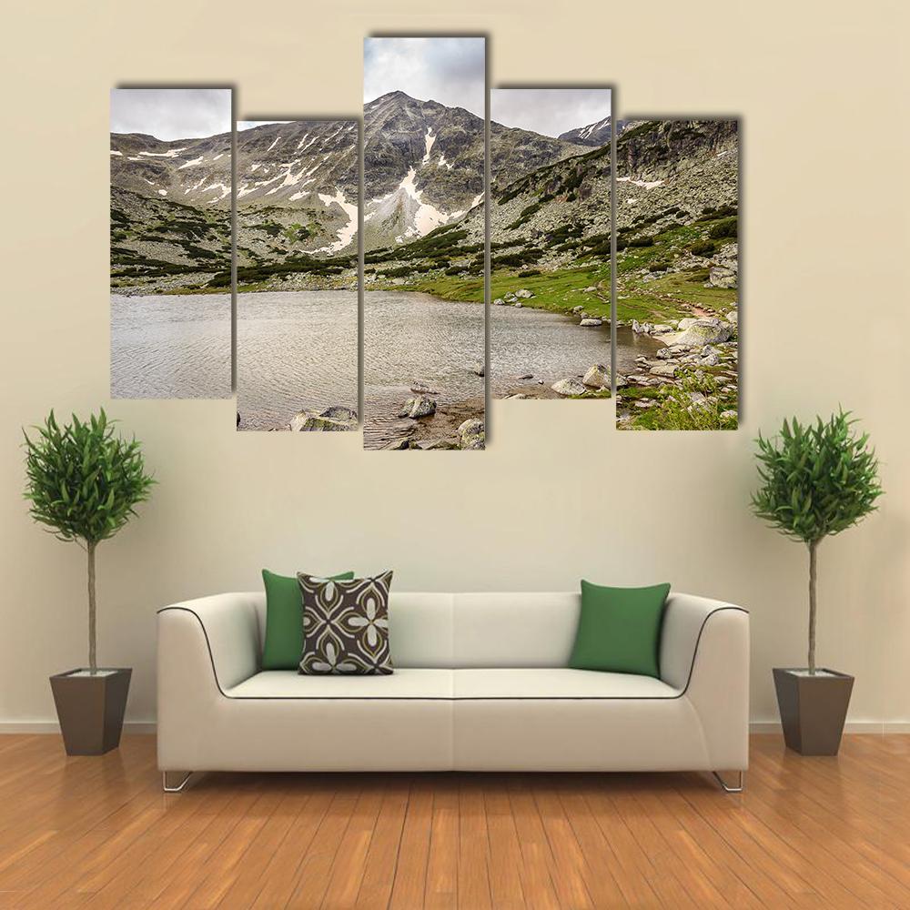 Snow Covered Landscape Of Rila Mountain And Lake Canvas Wall Art-5 Pop-Gallery Wrap-47" x 32"-Tiaracle