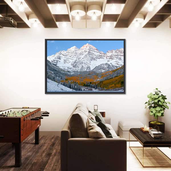 Snow Covered Maroon Bells Mountains Canvas Wall Art-3 Horizontal-Gallery Wrap-25" x 16"-Tiaracle