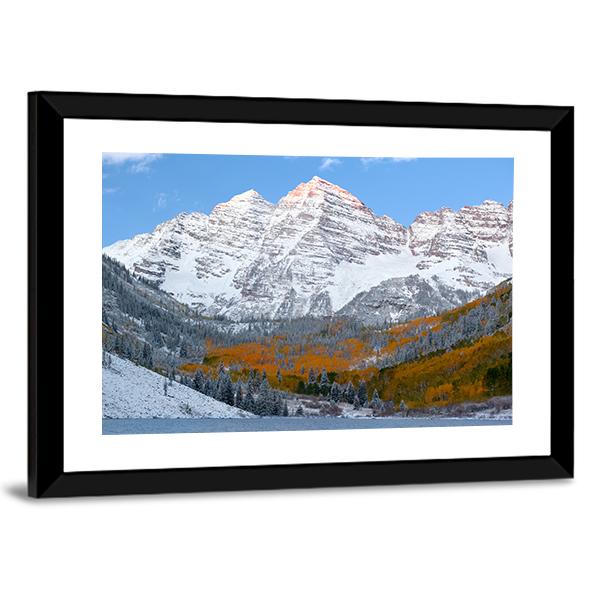 Snow Covered Maroon Bells Mountains Canvas Wall Art-3 Horizontal-Gallery Wrap-25" x 16"-Tiaracle