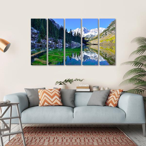 Snow Covered Mountains Reflecting In The Lake Canvas Wall Art-5 Horizontal-Gallery Wrap-22" x 12"-Tiaracle