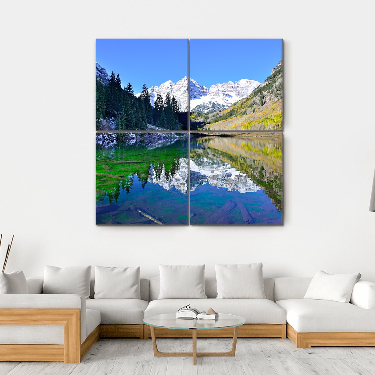 Snow Covered Mountains Reflecting In The Lake Canvas Wall Art-5 Horizontal-Gallery Wrap-22" x 12"-Tiaracle