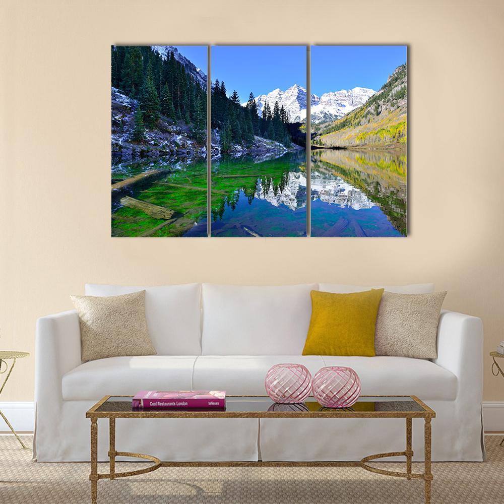 Snow Covered Mountains Reflecting In The Lake Canvas Wall Art-3 Horizontal-Gallery Wrap-37" x 24"-Tiaracle