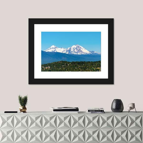 Snow Covered Three Sisters Mountains Canvas Wall Art-1 Piece-Framed Print-20" x 16"-Tiaracle