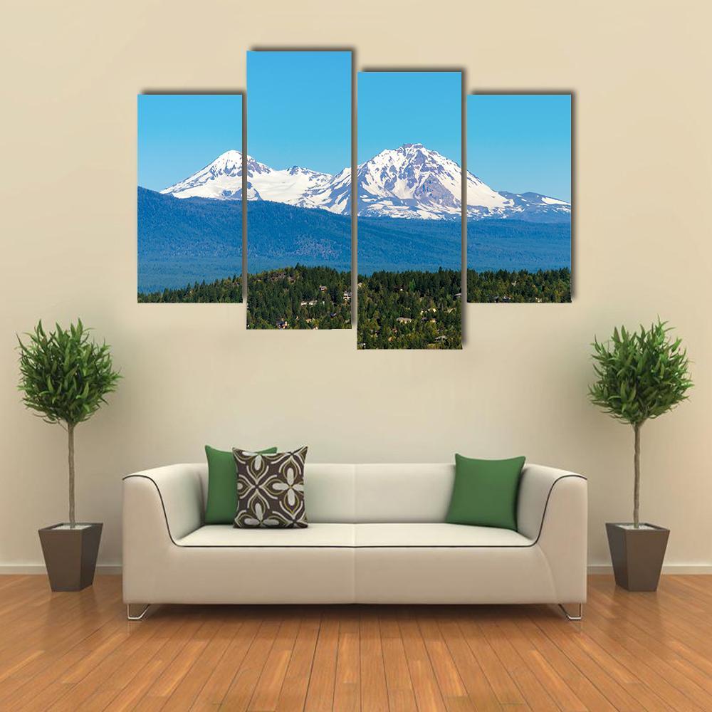 Snow Covered Three Sisters Mountains Canvas Wall Art-4 Pop-Gallery Wrap-50" x 32"-Tiaracle