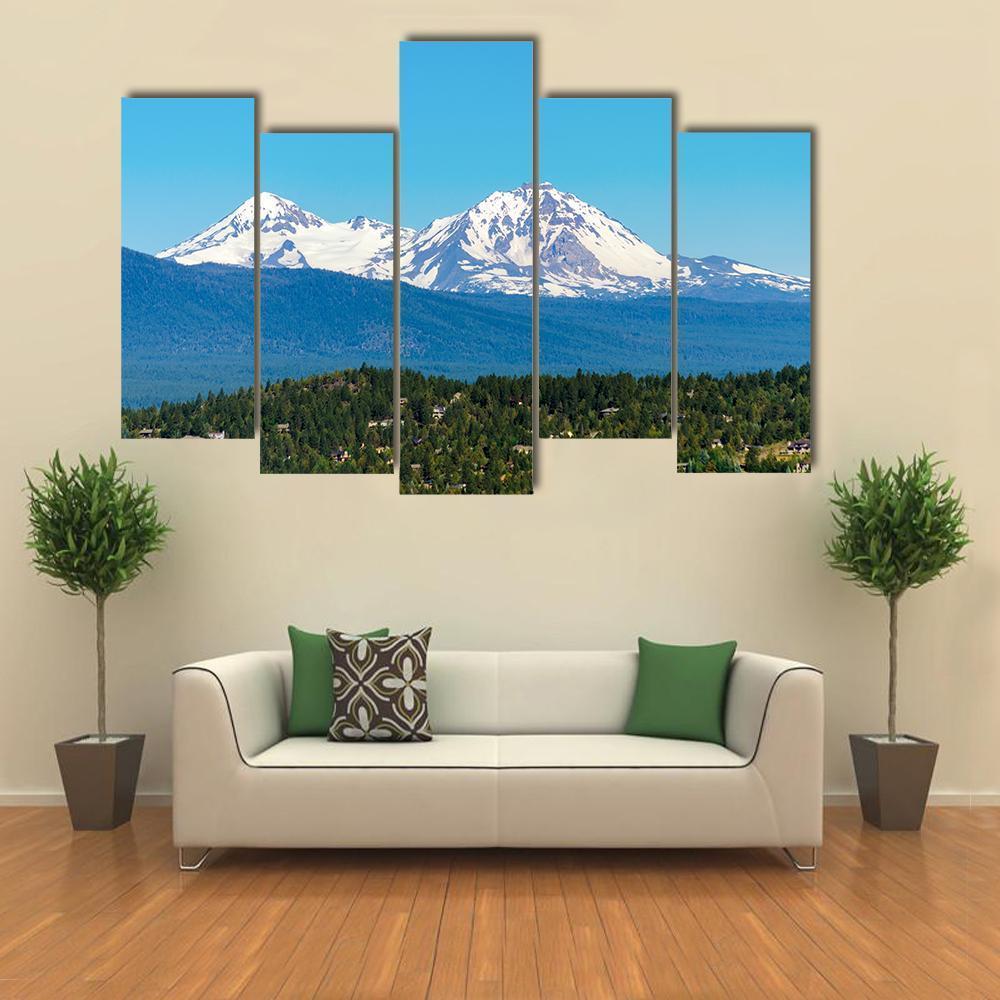 Snow Covered Three Sisters Mountains Canvas Wall Art-5 Pop-Gallery Wrap-47" x 32"-Tiaracle