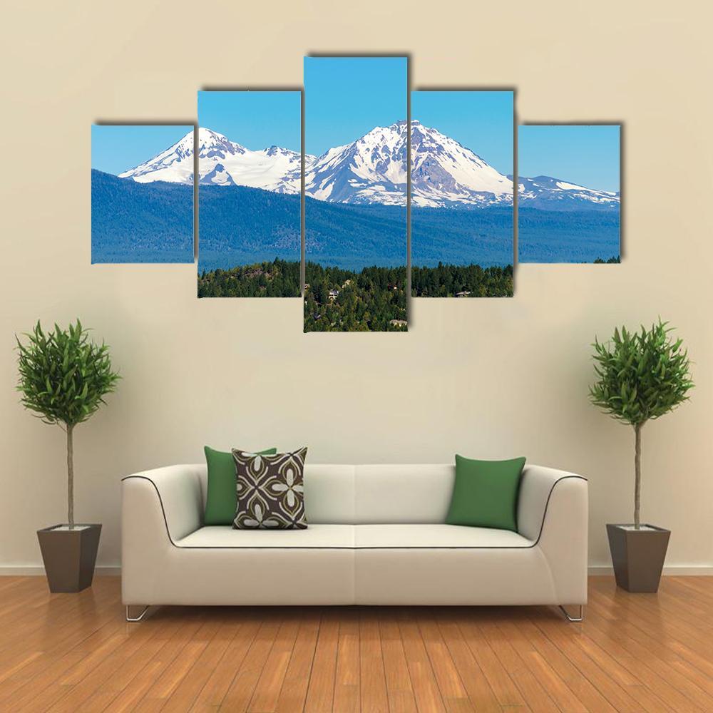 Snow Covered Three Sisters Mountains Canvas Wall Art-5 Star-Gallery Wrap-62" x 32"-Tiaracle