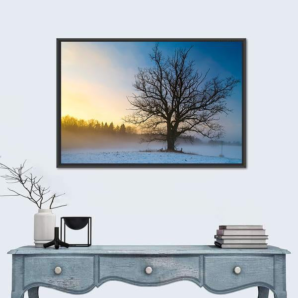 Snow Covered Tree Canvas Wall Art-1 Piece-Floating Frame-24" x 16"-Tiaracle