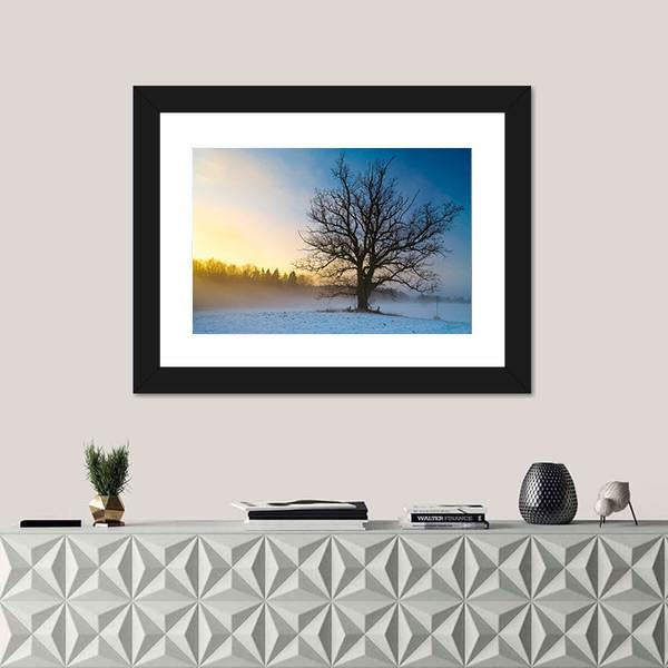Snow Covered Tree Canvas Wall Art-1 Piece-Framed Print-20" x 16"-Tiaracle