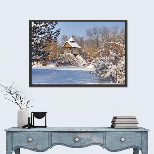 Snow-Covered Trees In The City Park Canvas Wall Art-1 Piece-Floating Frame-24" x 16"-Tiaracle