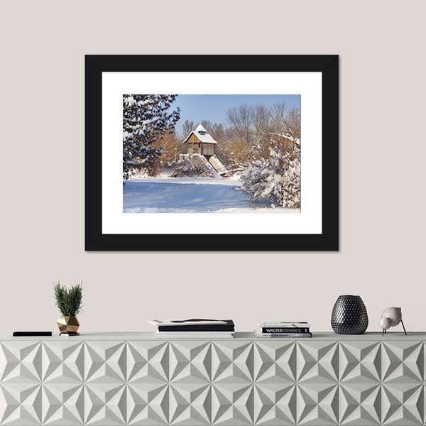 Snow-Covered Trees In The City Park Canvas Wall Art-1 Piece-Framed Print-20" x 16"-Tiaracle