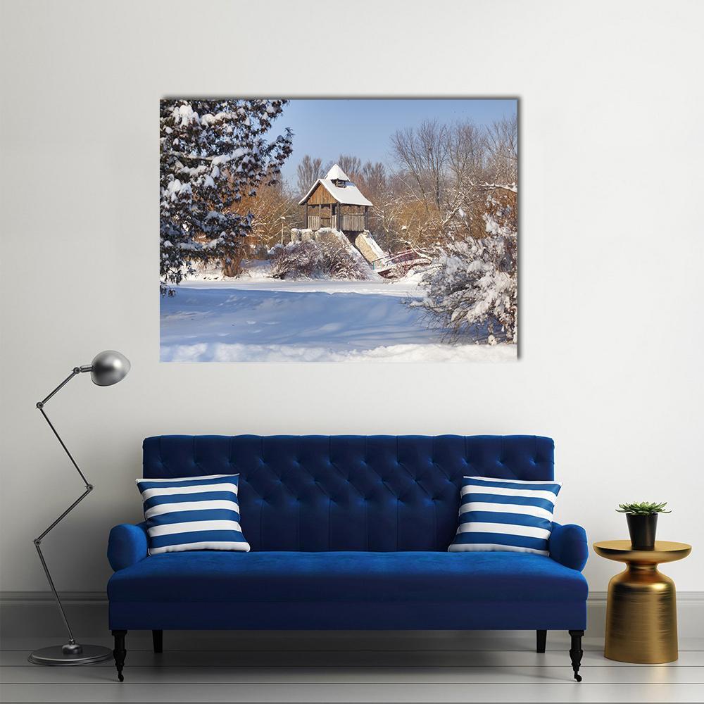 Snow-Covered Trees In The City Park Canvas Wall Art-5 Star-Gallery Wrap-62" x 32"-Tiaracle