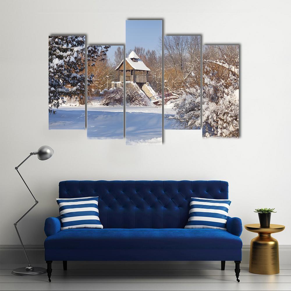 Snow-Covered Trees In The City Park Canvas Wall Art-5 Pop-Gallery Wrap-47" x 32"-Tiaracle