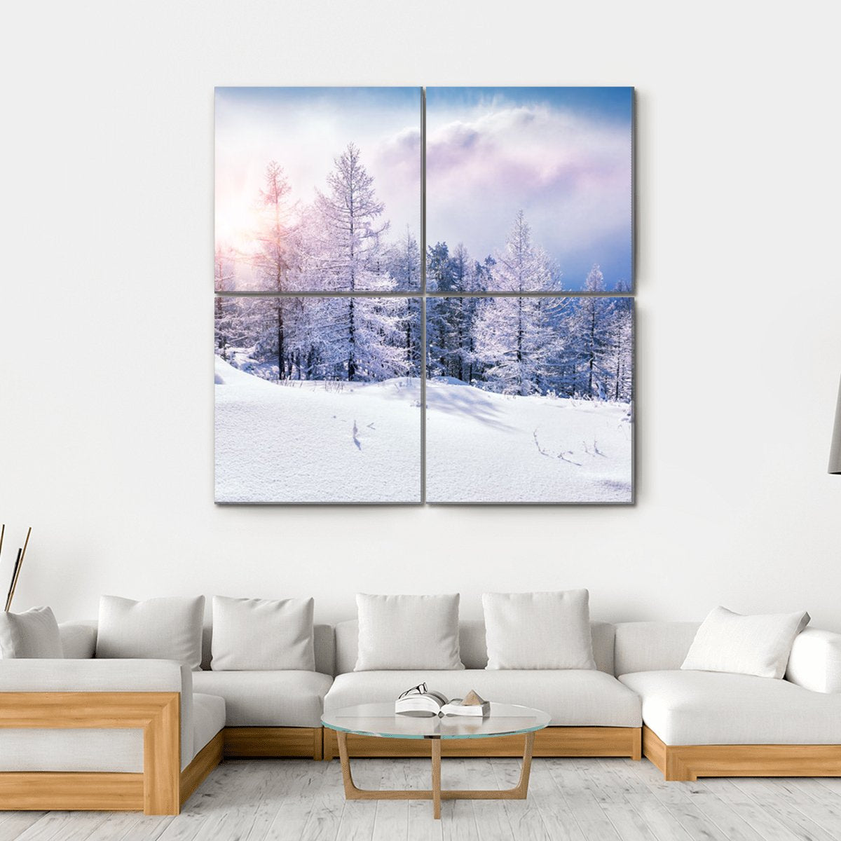 Snow Covered Trees In The Mountains At Sunset Canvas Wall Art-4 Square-Gallery Wrap-17" x 17"-Tiaracle