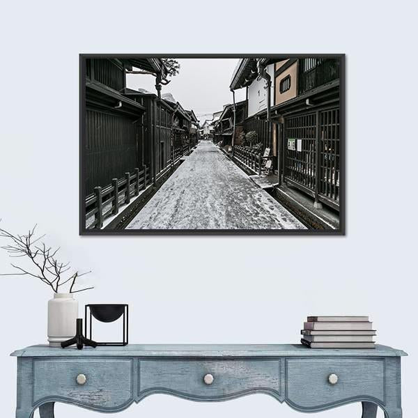Snow Fall Winter In Old Town Takayama Gifu Prefecture Japan Canvas Wall Art-1 Piece-Floating Frame-24" x 16"-Tiaracle