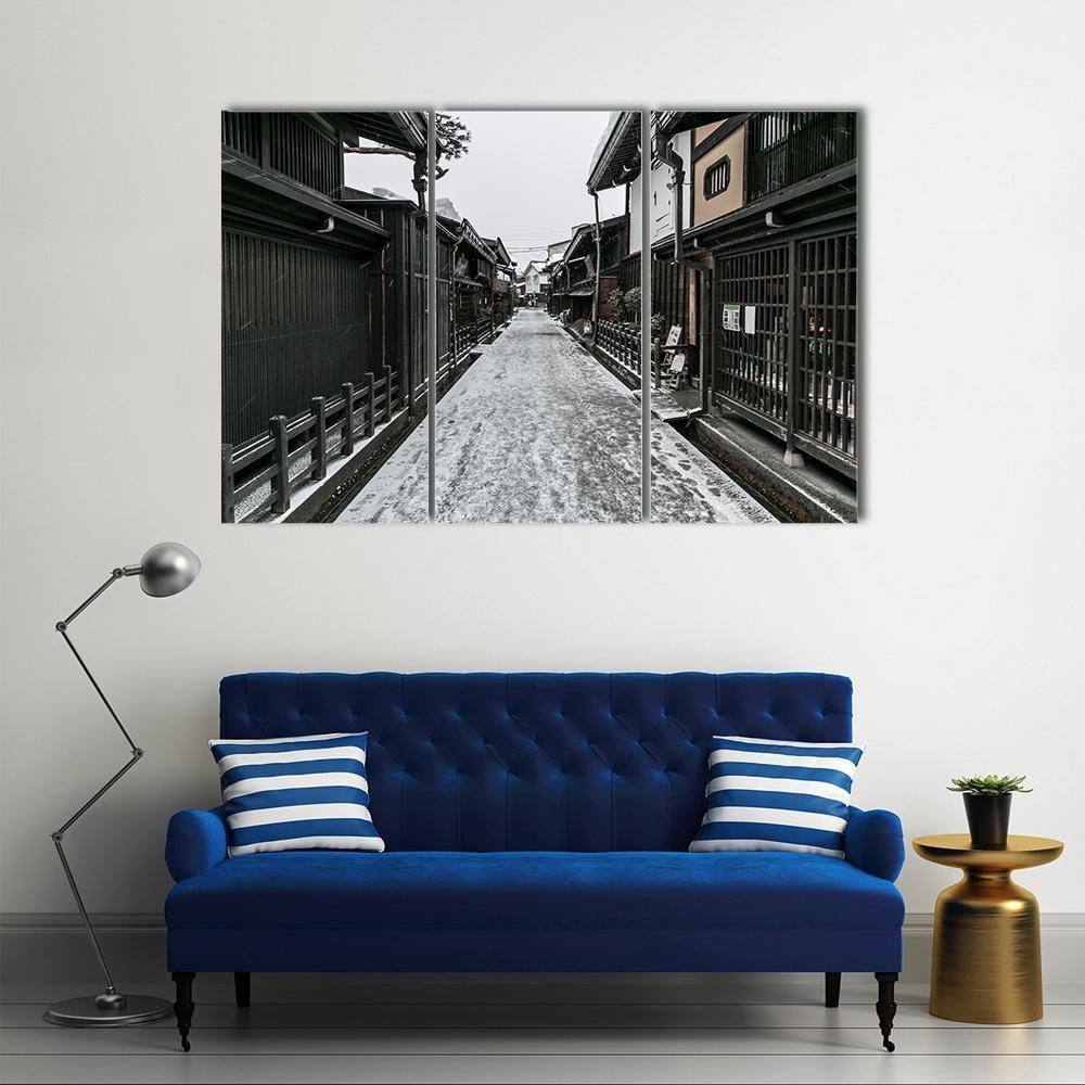 Snow Fall Winter In Old Town Takayama Gifu Prefecture Japan Canvas Wall Art-3 Horizontal-Gallery Wrap-37" x 24"-Tiaracle