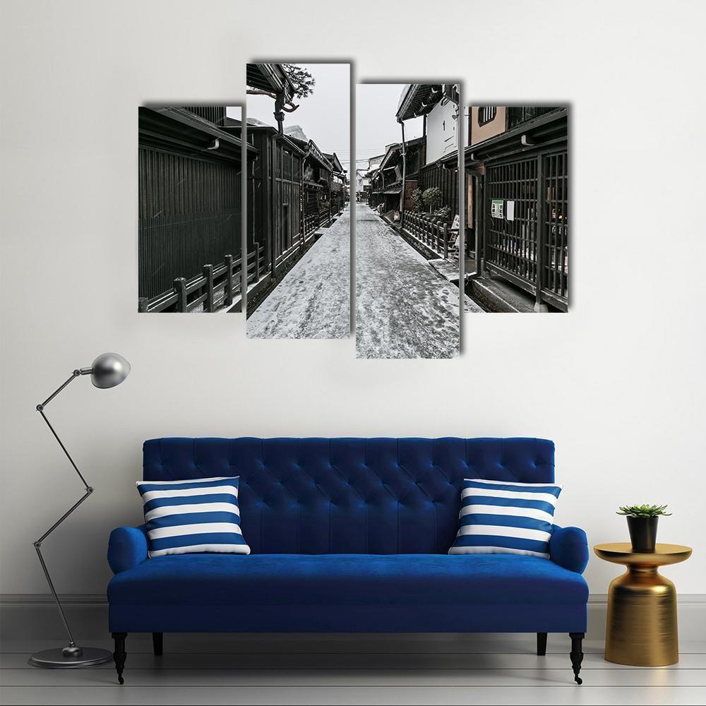 Snow Fall Winter In Old Town Takayama Gifu Prefecture Japan Canvas Wall Art-4 Pop-Gallery Wrap-50" x 32"-Tiaracle