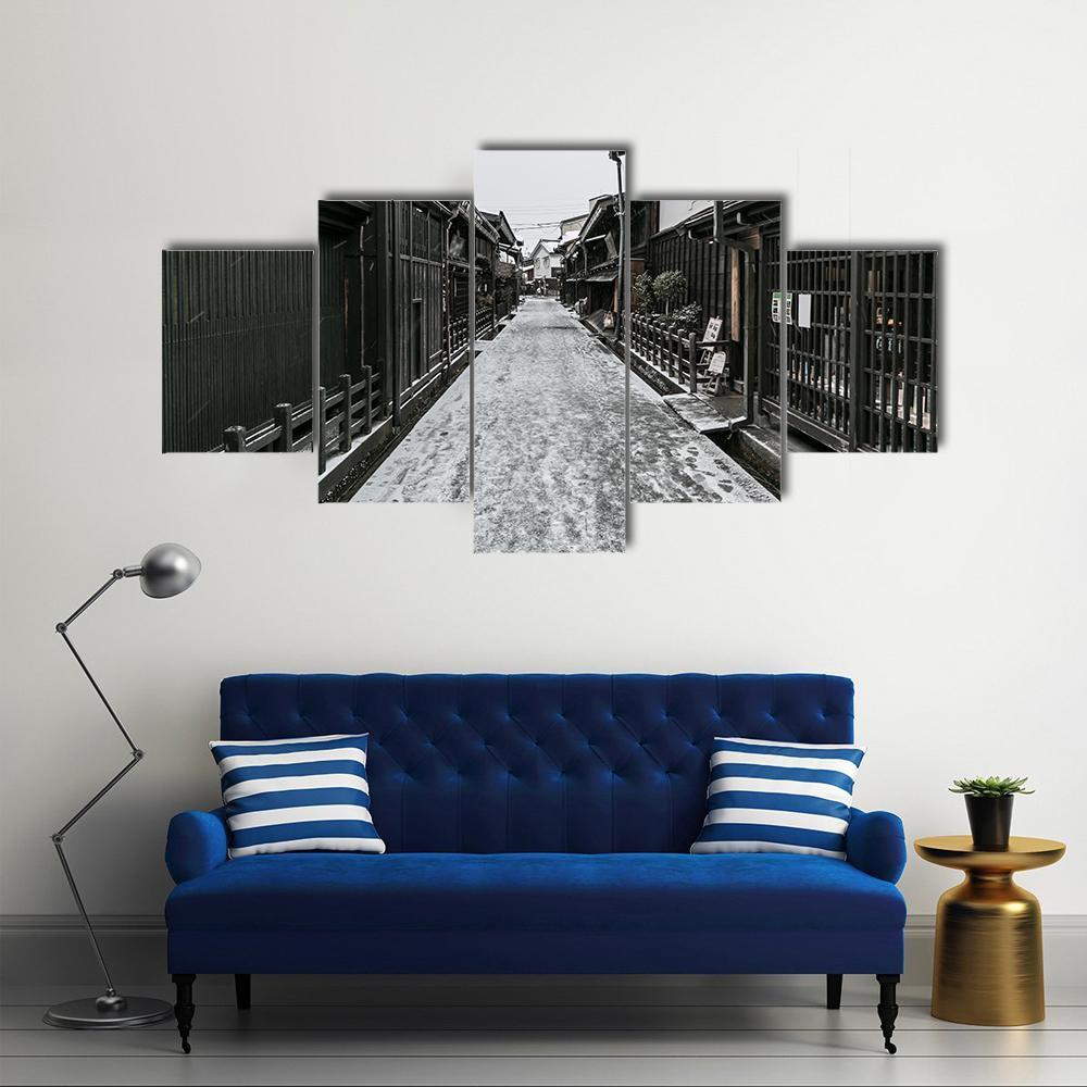 Snow Fall Winter In Old Town Takayama Gifu Prefecture Japan Canvas Wall Art-5 Star-Gallery Wrap-62" x 32"-Tiaracle