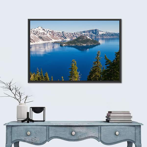 Snow In Summer On Crater Lake Canvas Wall Art-1 Piece-Floating Frame-24" x 16"-Tiaracle