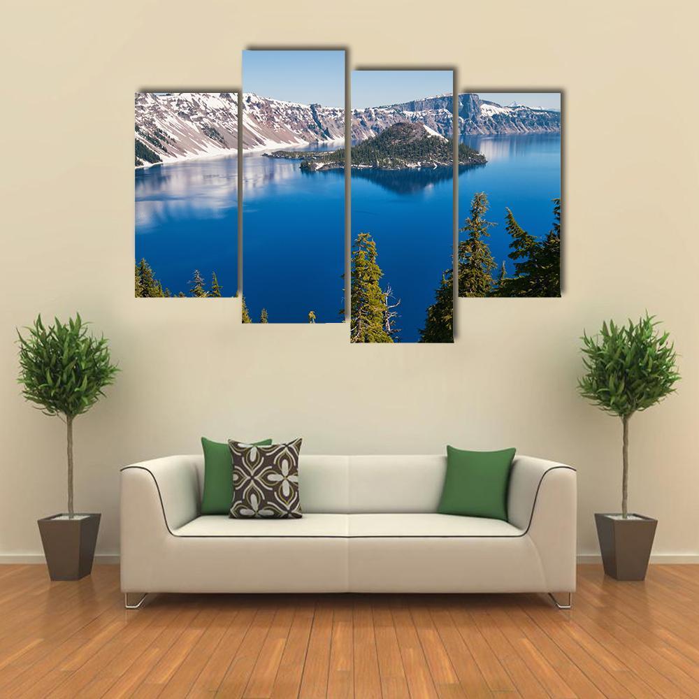 Snow In Summer On Crater Lake Canvas Wall Art-4 Pop-Gallery Wrap-50" x 32"-Tiaracle