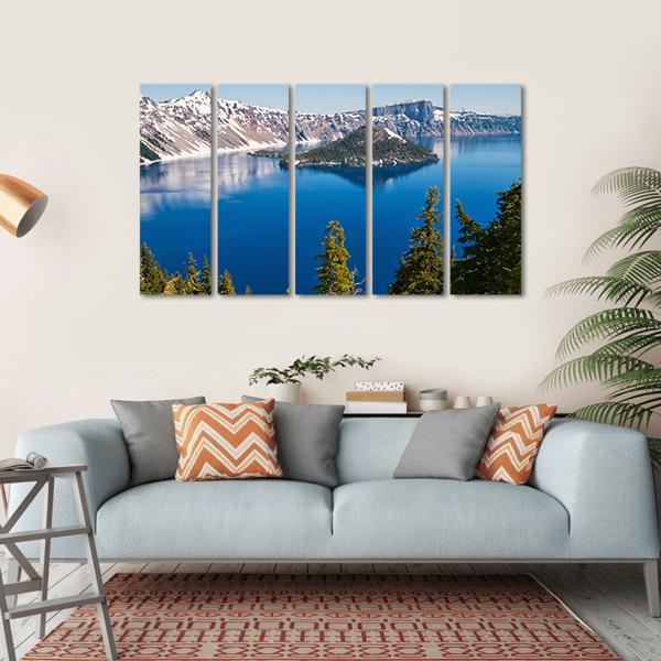 Snow In Summer On Crater Lake Canvas Wall Art-5 Horizontal-Gallery Wrap-22" x 12"-Tiaracle