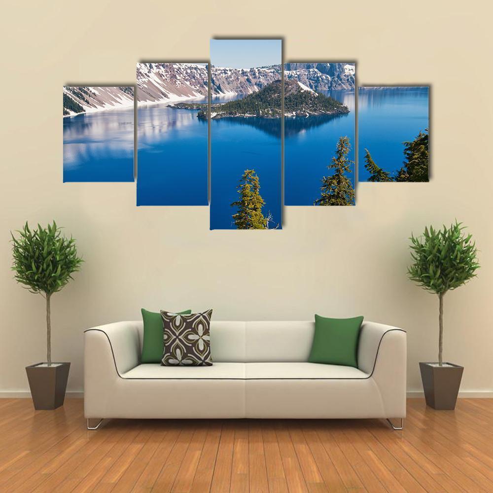 Snow In Summer On Crater Lake Canvas Wall Art-5 Star-Gallery Wrap-62" x 32"-Tiaracle