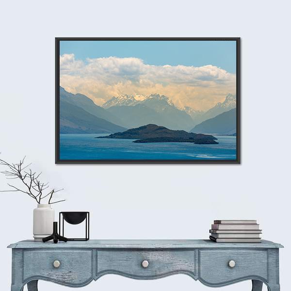 Snow Mountain At Wakatipu Lake Canvas Wall Art-1 Piece-Floating Frame-24" x 16"-Tiaracle