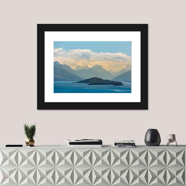 Snow Mountain At Wakatipu Lake Canvas Wall Art-1 Piece-Framed Print-20" x 16"-Tiaracle