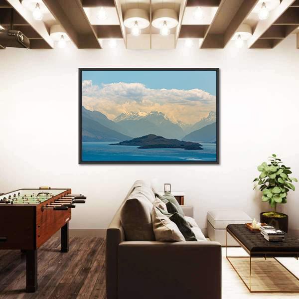 Snow Mountain At Wakatipu Lake Canvas Wall Art-3 Horizontal-Gallery Wrap-25" x 16"-Tiaracle