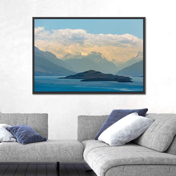 Snow Mountain At Wakatipu Lake Canvas Wall Art-3 Horizontal-Gallery Wrap-25" x 16"-Tiaracle