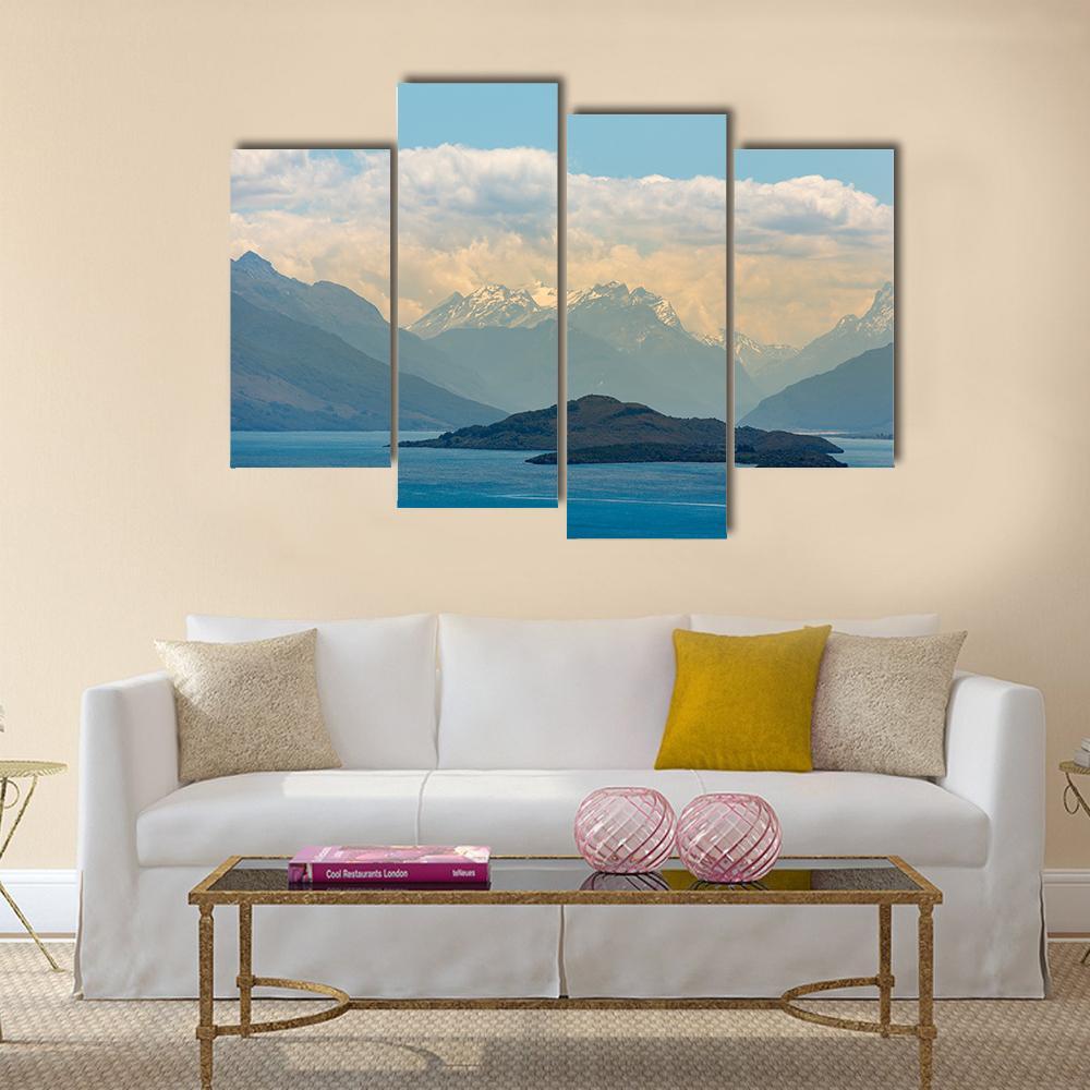 Snow Mountain At Wakatipu Lake Canvas Wall Art-4 Pop-Gallery Wrap-50" x 32"-Tiaracle