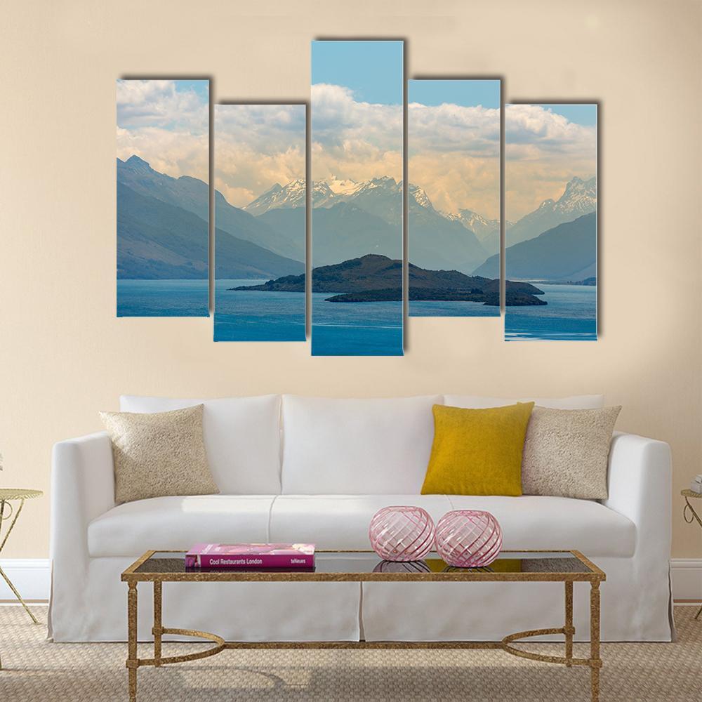 Snow Mountain At Wakatipu Lake Canvas Wall Art-5 Pop-Gallery Wrap-47" x 32"-Tiaracle